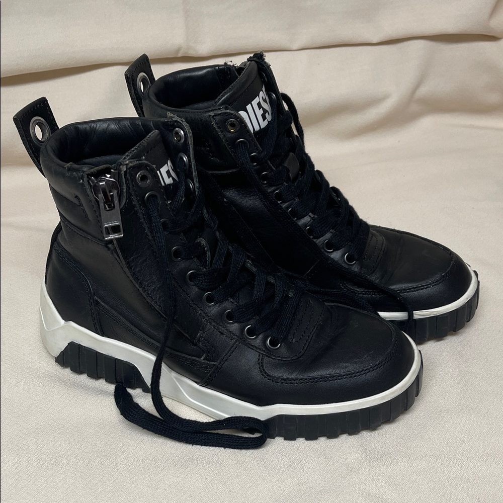 Diesel Black and White High-Top Sneakers